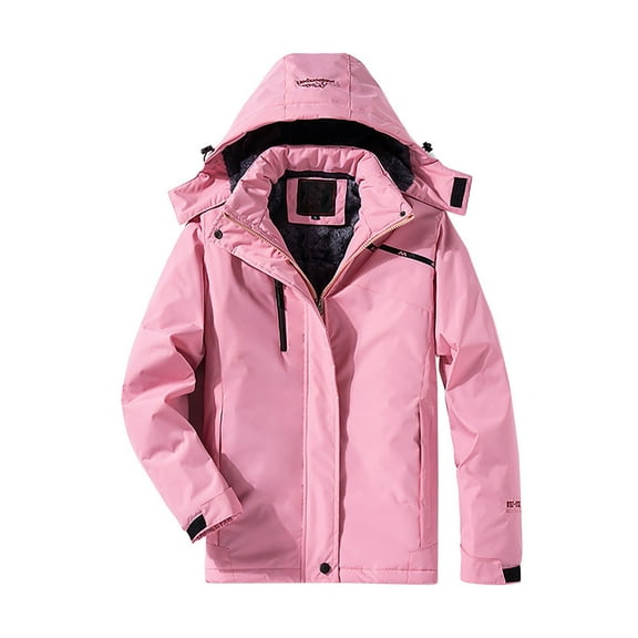 Baberdicy Unisex Waterproof Ski Jacket, Windproof Hooded Shell, Snow Sports & Mountain Hiking , Unisex Waterproof Shell, Outdoor Rain Jacket, Hiking Windbreaker Pink L