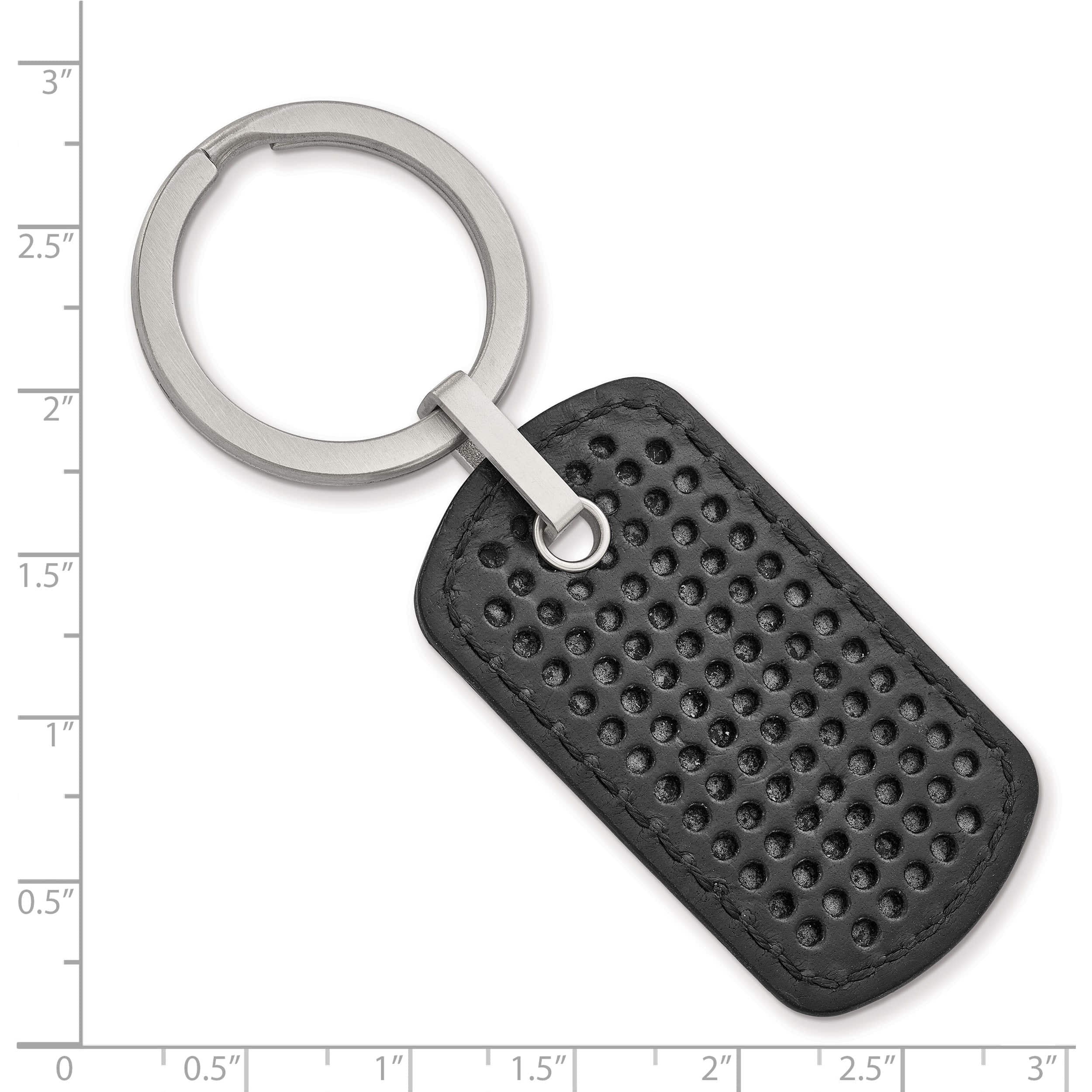 Stainless Steel Brushed Textured Black Leather Stitched Key Ring (80.41 X 30.08) Made In China srk162