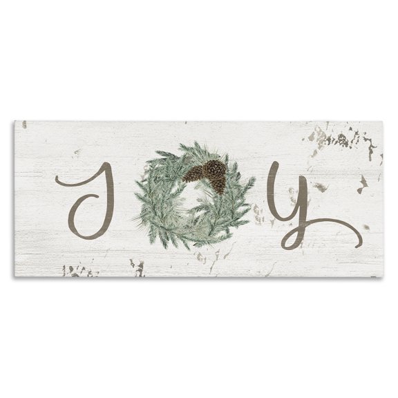 Stupell Industries Farmhouse Joy Text Wreath Accent Canvas Art, 24 x 10, by Grace Popp