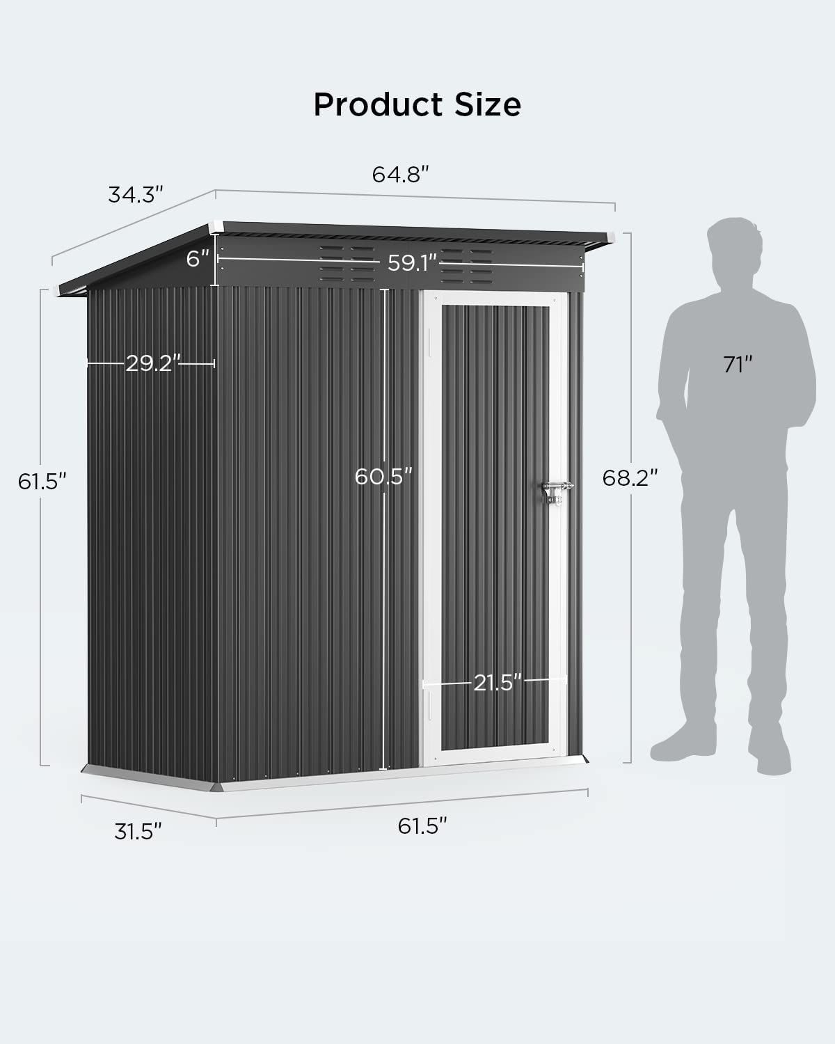 5' x 3' Outdoor Storage Shed, Metal Outdoor Storage Cabinet with Single Lockable Door, Waterproof Tool Shed,Gray - image 3 of 8