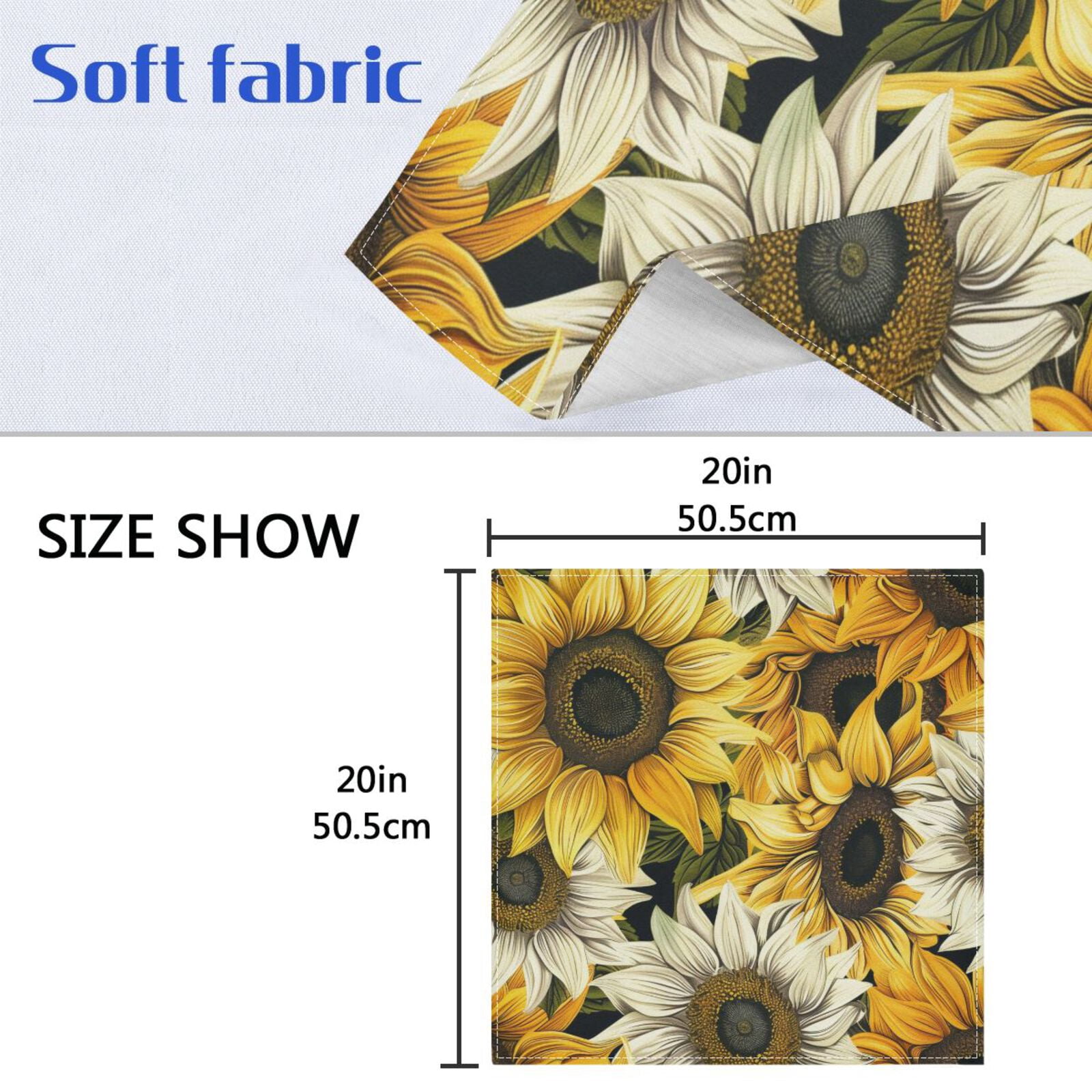 JSTEL Sunflower Vintage Yellow & White Cloth Napkins Set of 6, 20x20 Inch Washable and Reusable Napkin for Decoupage Dinner Party Everyday Use