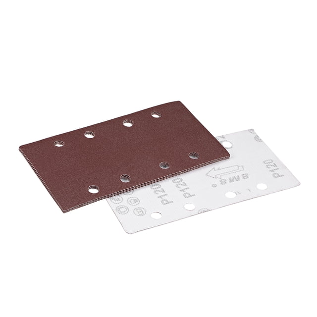 Hoja de lija de gancho y bucle de 120 granos y 8 agujeros de 7.3 x 3.6 pulgadas, papel de lija de óxido de aluminio para lijadora, 5 piezas