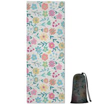 Pioneer Flower Floral Print Pattern Hot Yoga Mat Towel Non Slip for Hot Yoga - Quick-Drying Yoga Mat Cover with 4 Corner Pockets with Travel Bag - Hot Yoga Towel Non Slip 70"x26"