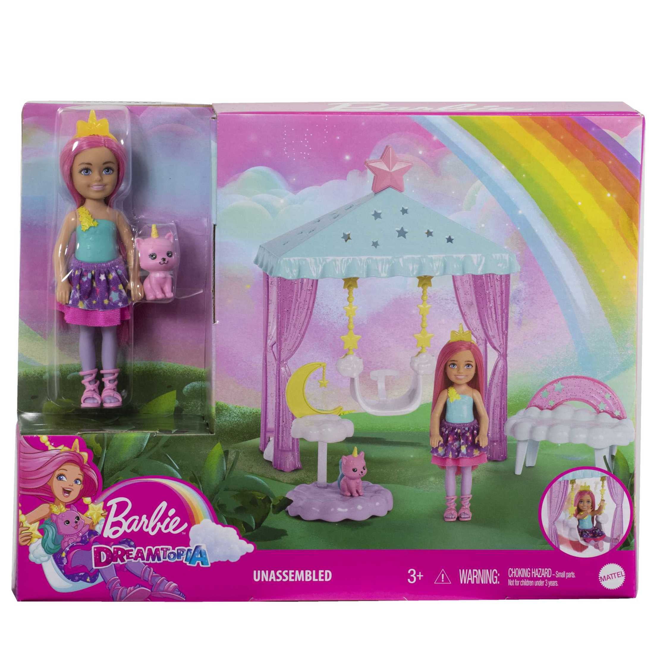 Barbie Dreamtopia Chelsea Doll and Playset with Gazebo Swing, Kitten and Accessories