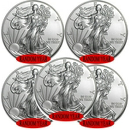 Lot of 5 - Random Year 1 oz American .999 Fine Silver Eagle Coins BU
