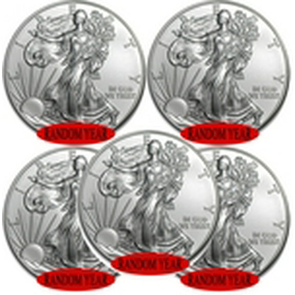 Lot of 5 - Random Year 1 oz American .999 Fine Silver Eagle Coins BU