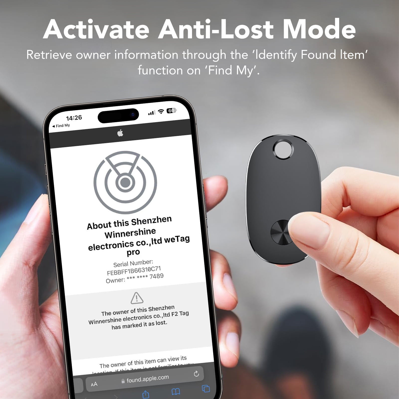 Bluetooth Tracker Tag 4 Packs, Item Locator Works with Find My APP(iOS Only), Smart Tag for Keys/Luggage/Wallets/Suitcases, Keys Finder Replaceable Battery, IP67 Waterproof Black, FCC Approved