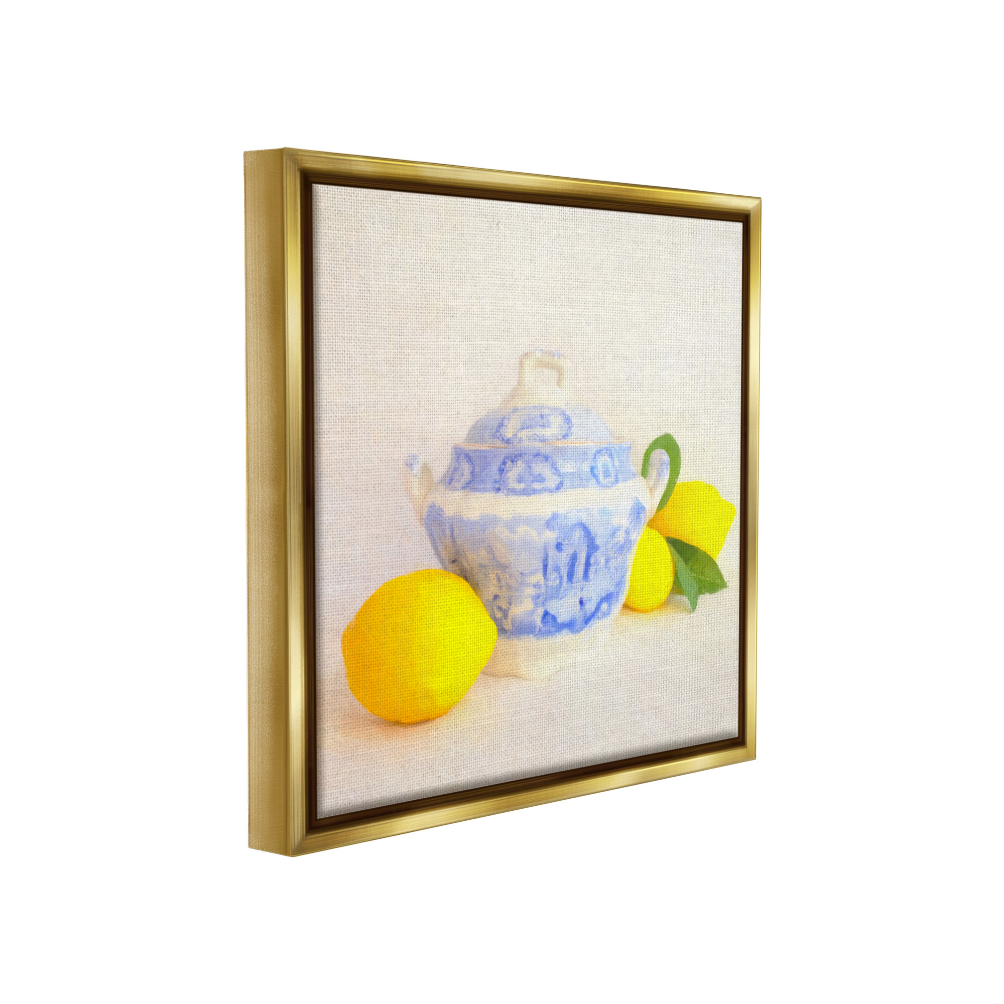 Stupell Industries Lemons & Ornate Pottery Food & Beverage Painting Gold Floater Framed Canvas Art Print Wall Art, 18 x 18
