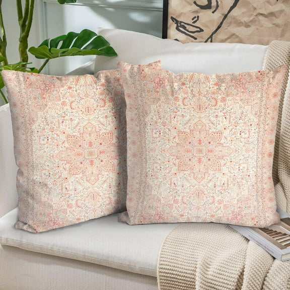 Boho Throw Pillow Covers 18x18 inch Set of 2,Bohemian Vintage Carpet Pattern Antique Ethnic Decor Double Sided Pattern Cushion Cover Soft Pillow Case Living Sofa Room Bed Square Pillow Cover