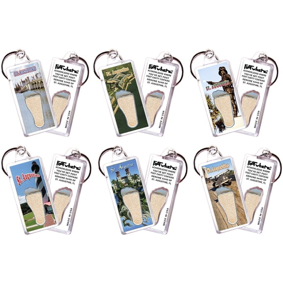 St. Augustine, FL FootWhere Souvenir Keychain. (StA100 - Assorted) 6 Piece Set