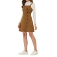 thumbnail image 4 of INSPIRE CHIC Women's Faux Suede Button Decor A-Line Mini Overall Dress M Brown, 4 of 6