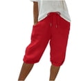 thumbnail image 2 of HKYNLAG Linen Shorts for Women 2026 Drawstring High Waist Knee Length Bermuda Short Loose Comfy Casual Summer Shorts with Pocket Red M, 2 of 6