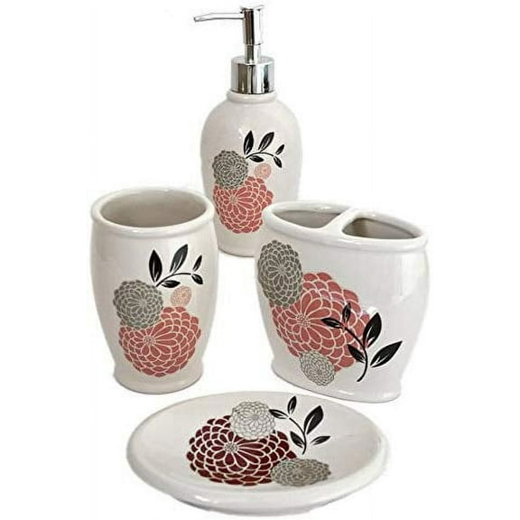 Heavenly Designs Watson Bathroom Accessories - Burgundy and Pink Ceramic Bathroom Accessory Set