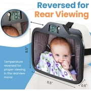 TherMOMirror Baby Car Seat Mirror with Temperature Display | Essential for Newborns | Perfect Baby Registry Gift | 4 Colors (Black)