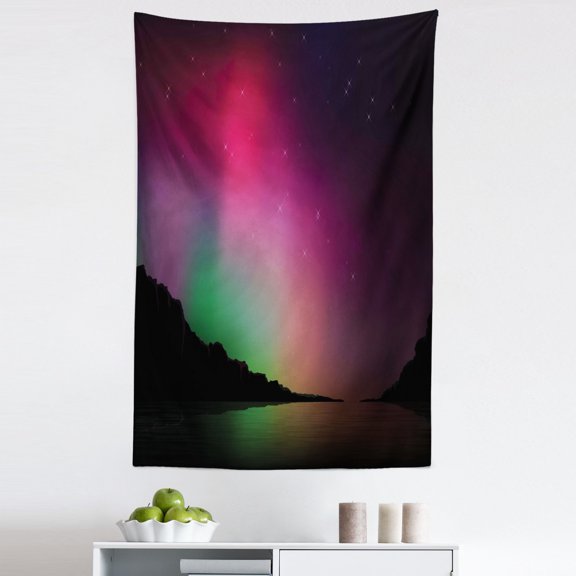 Aurora Borealis Tapestry, Northern Natural Occurrence Colorful Weather in Mountain Region Antarctic, Fabric Wall Hanging Decor for Bedroom Living Room Dorm, 5 Sizes, Multicolor, by Ambesonne