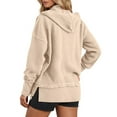 thumbnail image 3 of Arlun Womens Fashion 2025 Oversized Long Sleeve Hoodies Button up V-Neck Hooded Sweatshirts Trendy Side Slit Solid Color Casual Ribbing Pullover Tops Beige L, 3 of 7