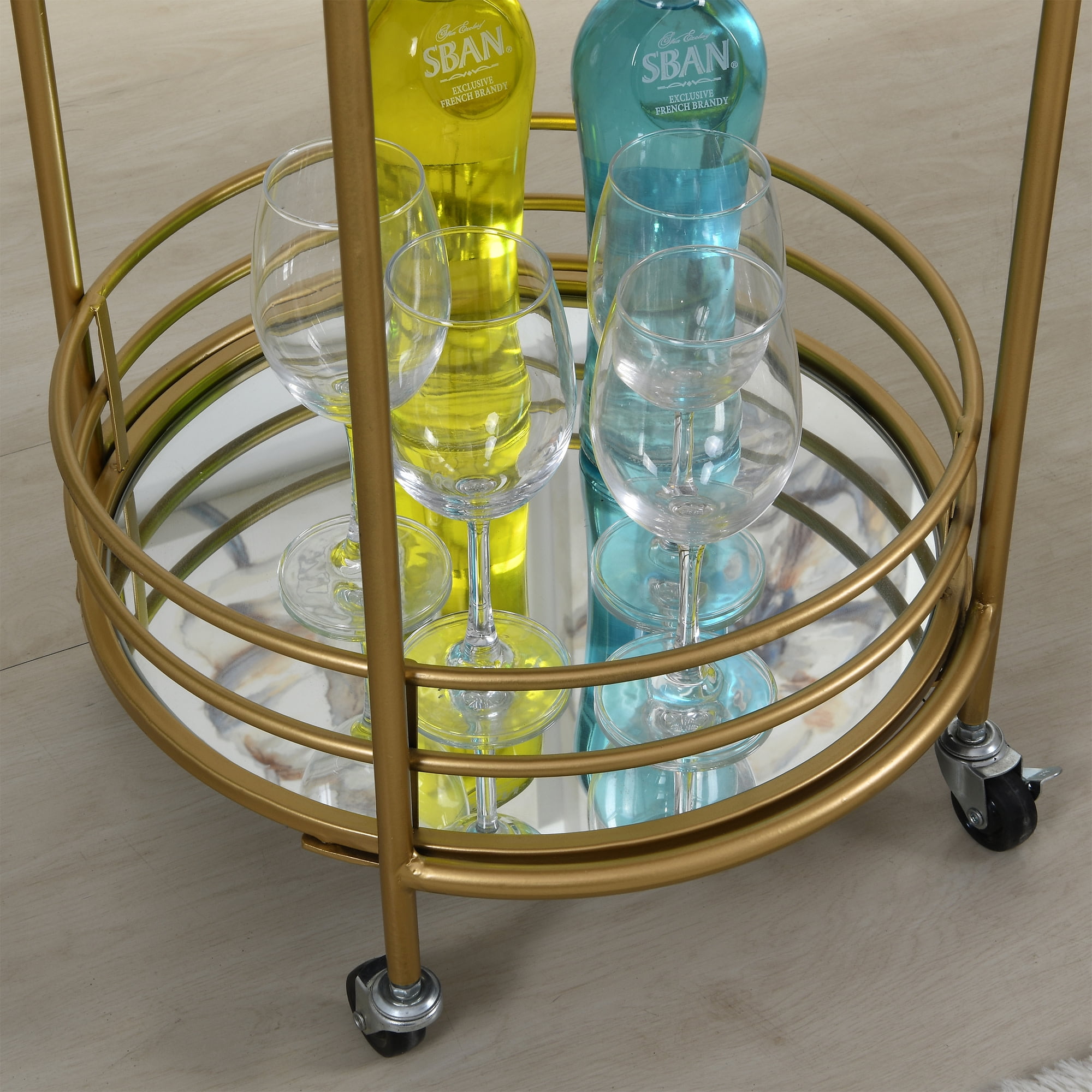 FirsTime & Co. Gold Joliet Mirrored Bar Cart, Industrial, Metal, 16 x 16 x 33.5 in