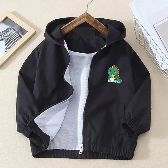 FSYBOA Boys Casual Jacket Size 7T, Hooded Loose Fit Warm Long Sleeve Fall Outerwear Black
