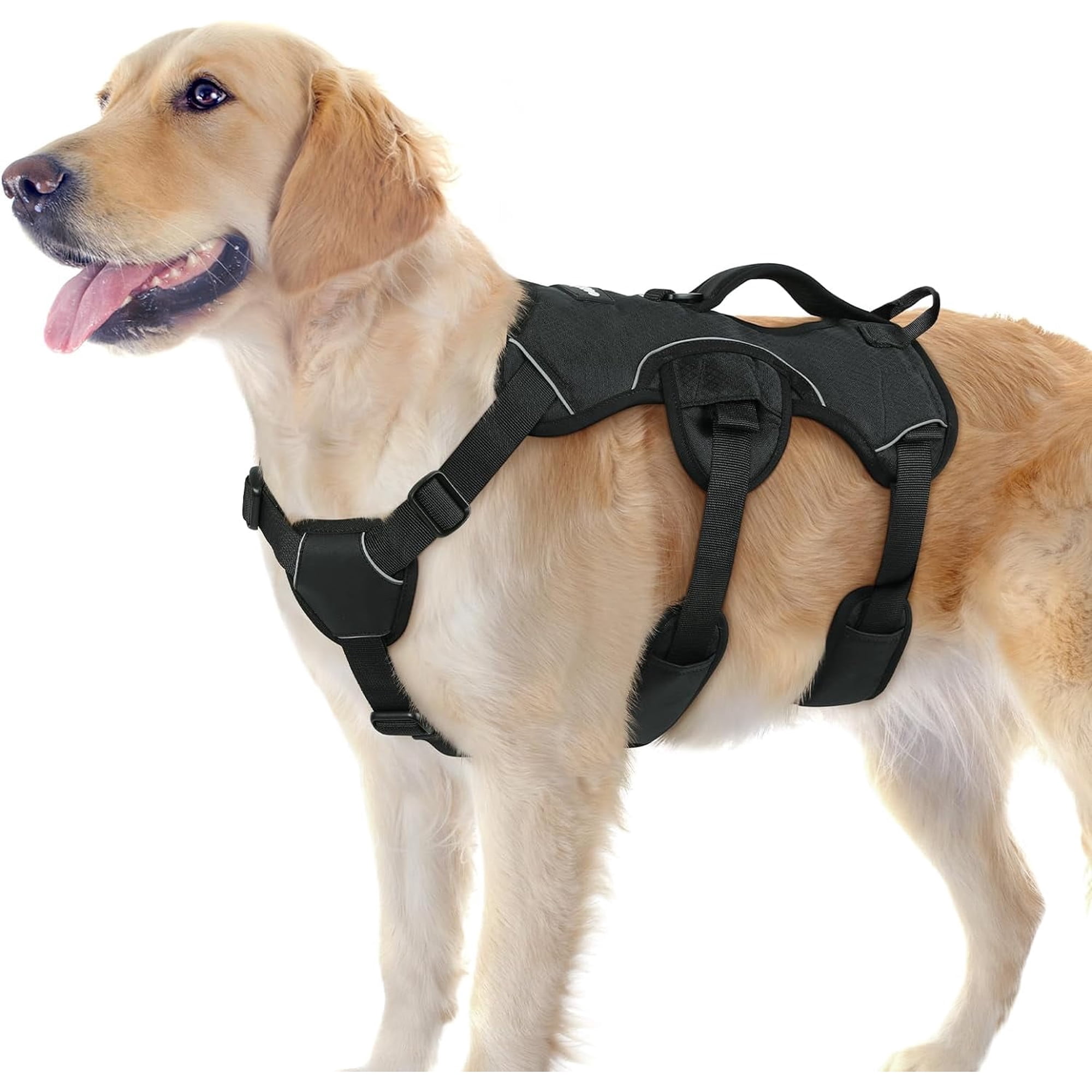 rabbitgoo Escape Proof Dog Harness, Soft Padded Full Body Pet Harness, Reflective Adjustable No Pull Vest with Lift Handle and Lesh Clip for Large Dogs Walking Hiking Training, Black