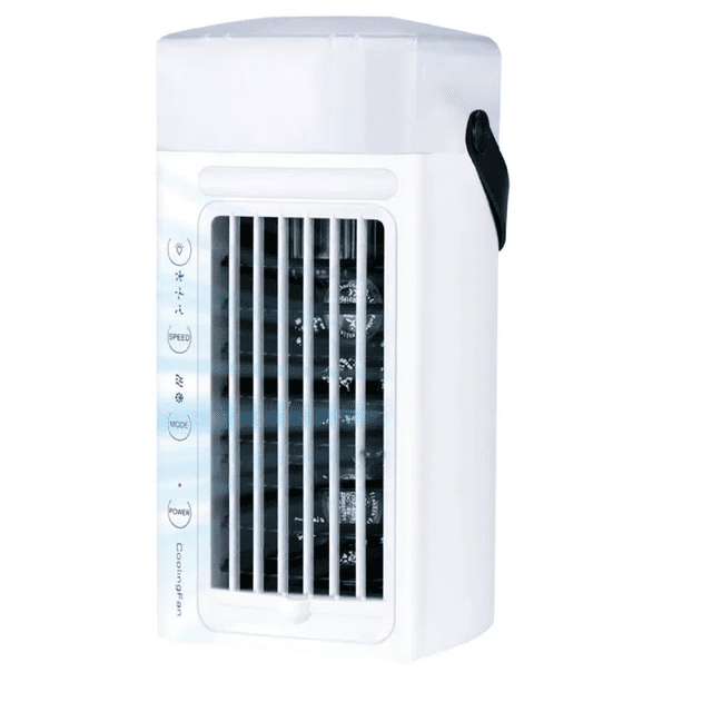 Climatiseur Portable Remis à Neuf Awdenio CF-002T, Mini Refroidisseur Évaporatif avec Double Ventilateurs, 3 Vitesses Réglables, Réservoir d'Eau de 480ml, Filtre à Charbon Actif Lavable, Lumière LED 7 Couleurs, Alimenté par USB