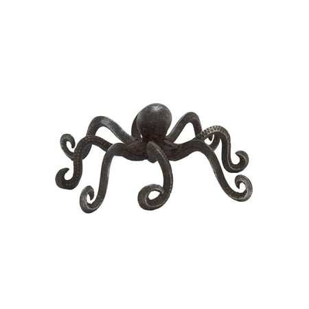 12" x 4" Black Metal Octopus Sculpture with Long Tentacles and Suctions Detailing, by DecMode