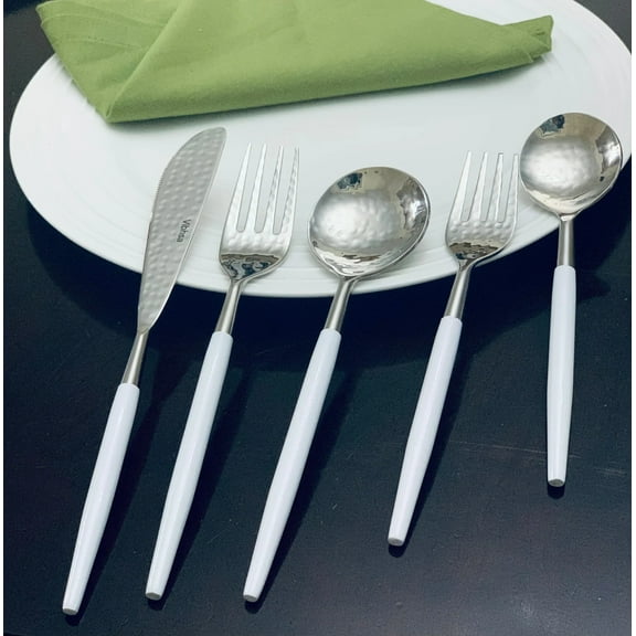 White & Silver Flatware Stainless Steel Set of 20