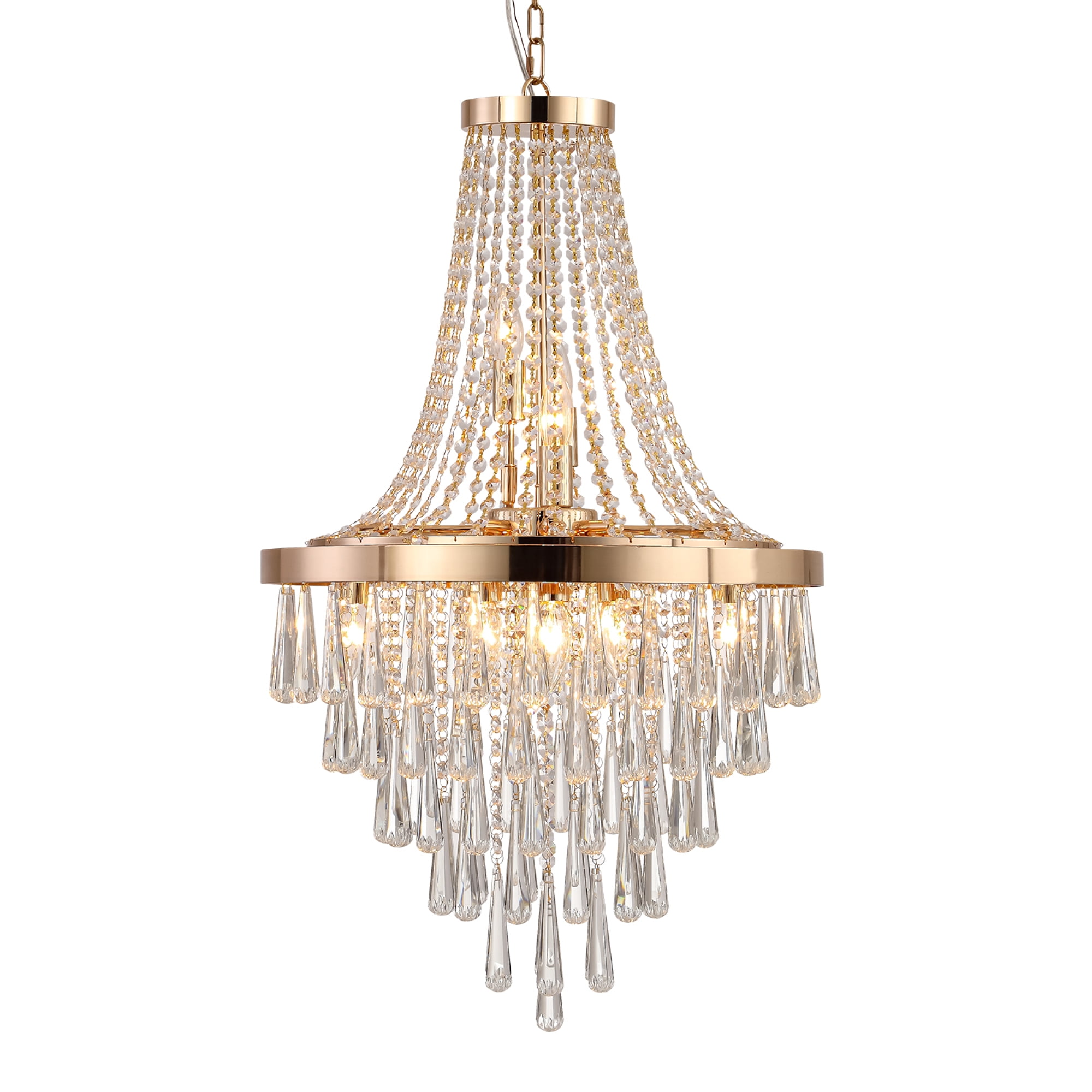 Jopath 20" Modern Crystal Pendant Chandelier with Golden Finish, 11-Light Hanging Light Fixture Tiered Design for Dining Room, Living Room, or Entryway (No Bulbs)