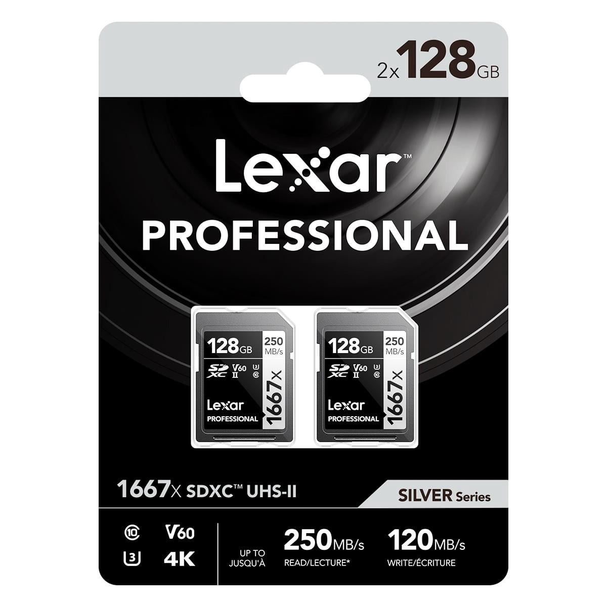 Lexar SILVER Series Professional 1667x 128GB UHS-II SDXC Memory Card, 2-Pack