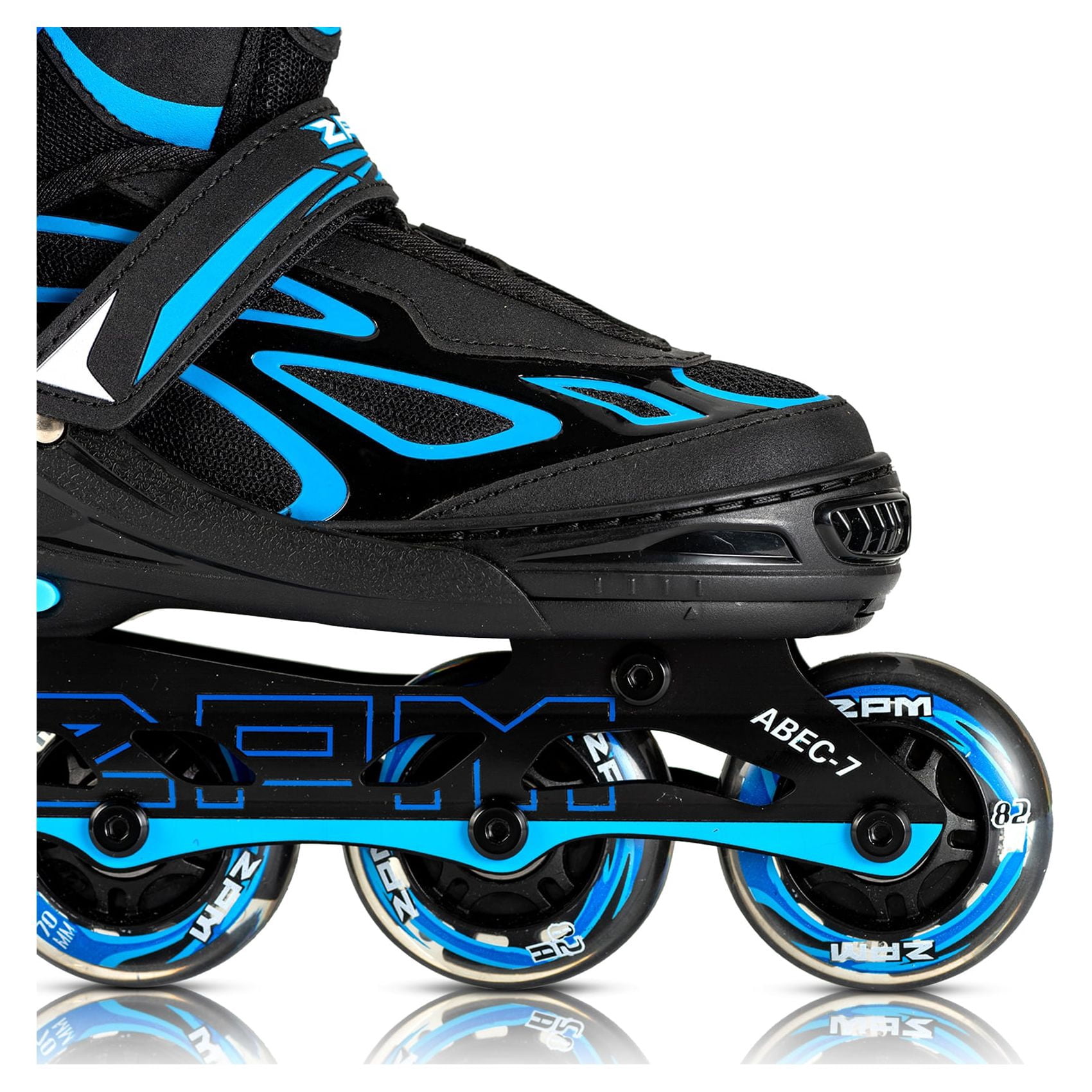2PM SPORTS Vinal Girls Adjustable Inline Skates with Light up Wheels Beginner Skates Fun Illuminating Roller Skates for Kids Boys and Ladies - Blue X-Large(7M/8W-10M/11W US)