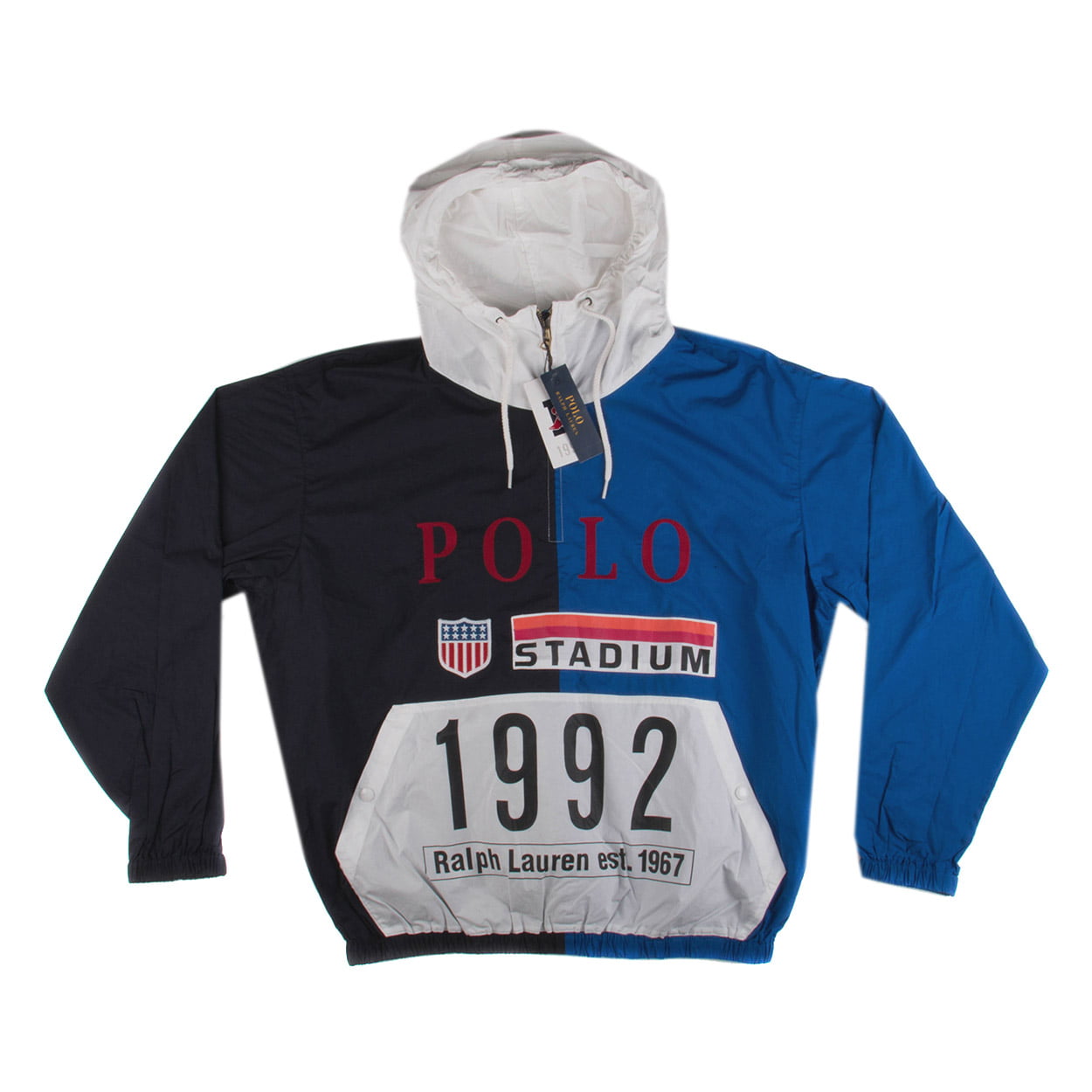 Polo Mens 1992 Stadium Collection Windbreaker Plaque Pullover Blue/Black -  