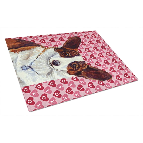 Caroline's Treasures Corgi Hearts Love and Valentine's Day Portrait Glass Cutting Board Large