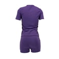 thumbnail image 3 of VISgogo Conjunto de 2 piezas para mujer, camiseta de manga corta con cuello redondo de color sólido, pantalones cortos de cintura elástica a juego VISgogo moda, 3 of 4