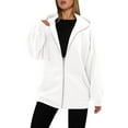 thumbnail image 5 of Women Front Zip Hoodie with Pockets Drawstring Long Sleeve Hooded Sweatshirts Casual Fall Coat Loose Outerwear (XL, White), 5 of 8