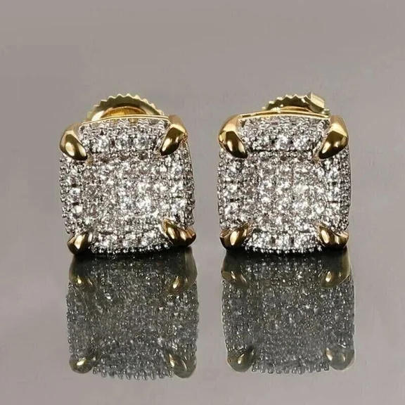 2CT Round Cut White Lab Created Diamond Men's Stud Earrings in 14K Yellow Gold Plated