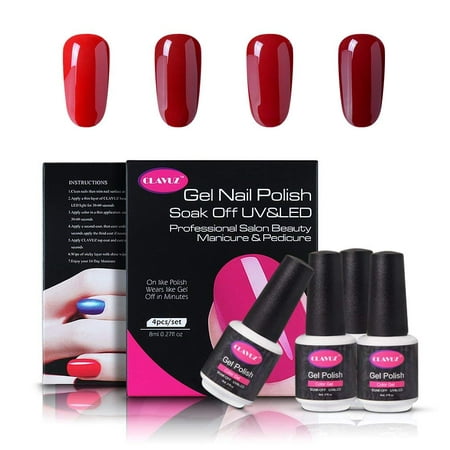 CLAVUZ Soak Of UV LED Gel Nail Polish,4pcs Burgundy Nail Polish Kits New Start Manicure Nail Art Kits Gift Set C001,8ML Long Lasting