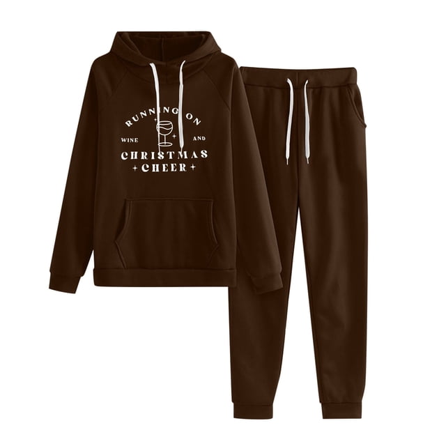 Gibobby Set Pants y Sudadera Mujer Sudadera con capucha informal con estampado de copa de y a la moda para mujer, traje con pantalones con cordón de cintura e(Café,M)