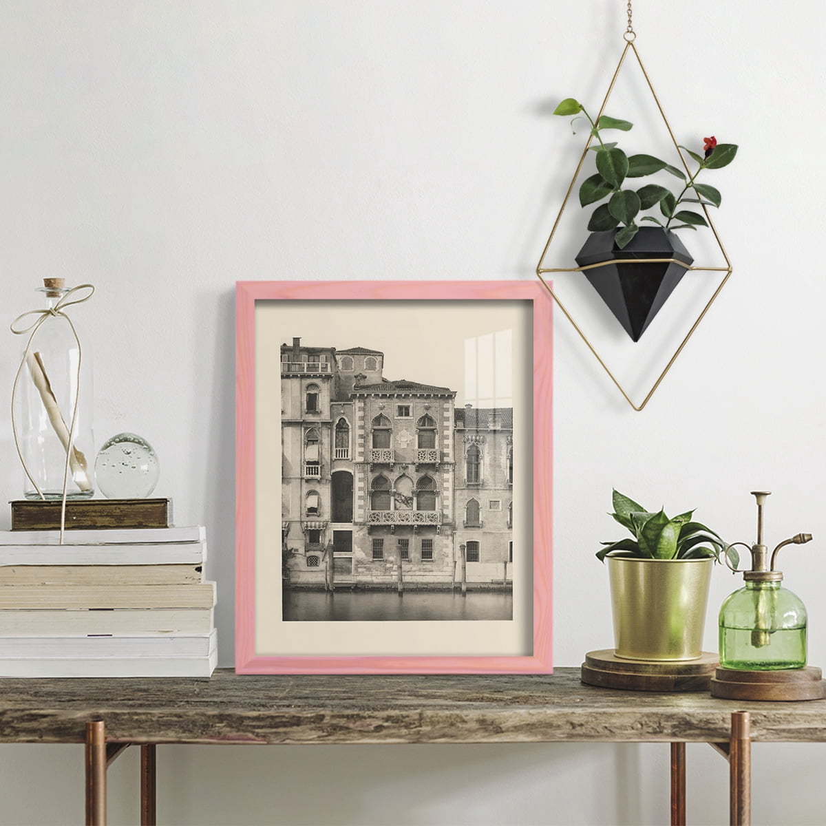 Vintage Views of Venice III - Framed Print w/glass - Sunset Pink