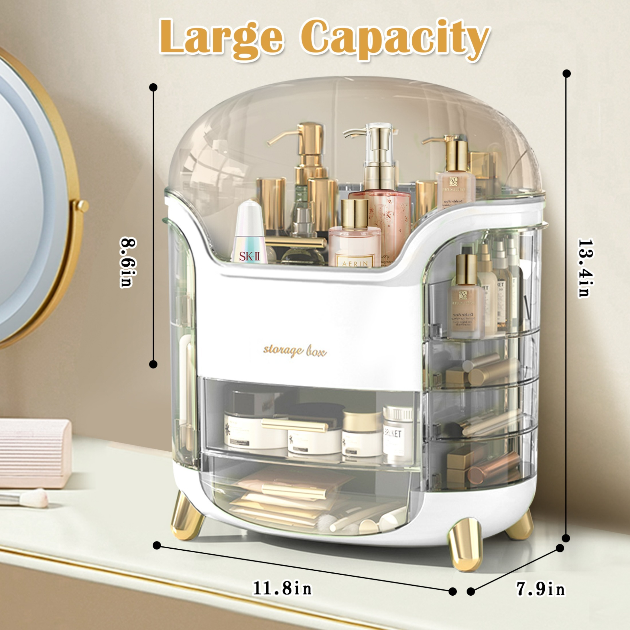 Wdmiya White Makeup Organizer Storage Box With Lid, Large Capacity photo 4