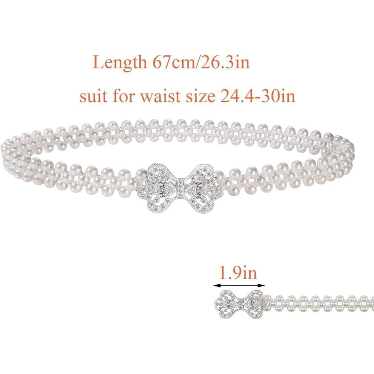 Women Pearl Waist Belt Elastic Wedding Bridal Belt with 