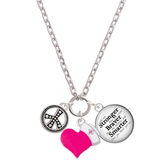 Delight Jewelry Silvertone Beaded Peace Sign - Hot Pink Heart Nurse Strong Zoe Necklace