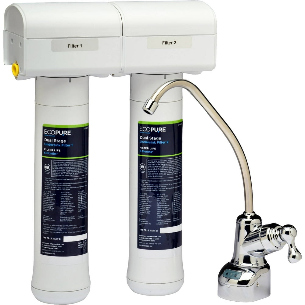 EcoPure ECOP20 No Mess Dual Stage Drinking Water Filter System, NSF