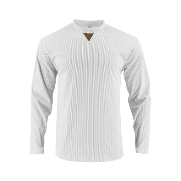 Mens Corduroy Pullover Tops Ribbed Solid Color Crewneck Sweatshirts Loose Fit Casual Base Sweaters Fall Clothes (XL, White)