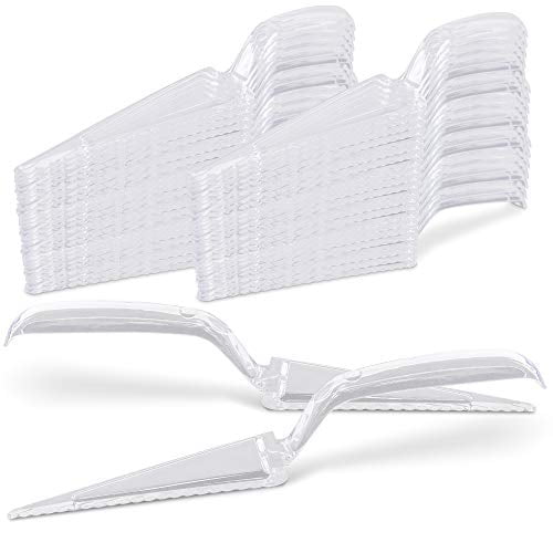 Fit Meal Prep 60 Pack 10 Inch Plastic Pie Server - Clear Disposable Cake Servers & Cutter Utensil, Heavy Duty Spatula for Serving Platter, Cutting Dessert, Pizza Pastry Slicer, Kitchen Knife