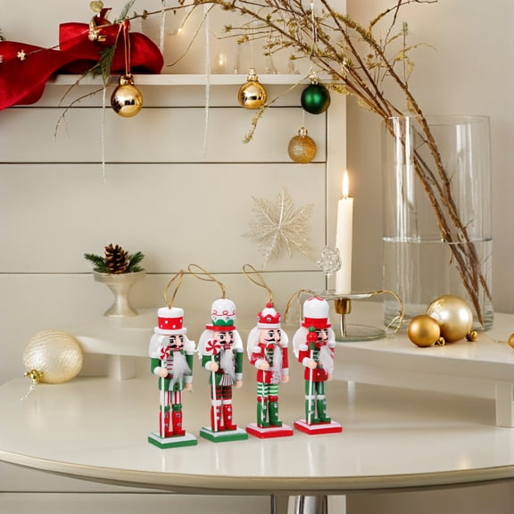 PAMINGONO Nutcracker Soldier Christmas Decorations Wooden Pendant 4Pcs 4.9x1.4x1.2in