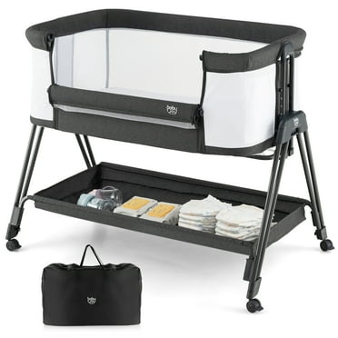 Costway  Baby Bedside Sleeper Bassinet with  Wheels & Storage Tray Folding Adjustable Crib