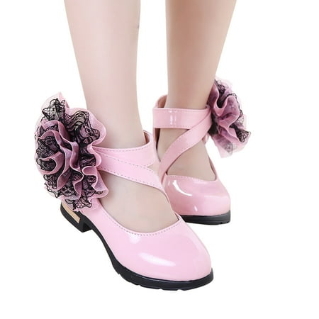 Cethrio Kids Girls Dress Shoes  Party School Gifts Low Heels Uniform Shoes Pink Size 13.5 Little Kids