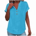 thumbnail image 2 of Linen Shirt for Women Summer Button Down Short Sleeve V Neck Tops Plus Size Solid Shirt Female Comfy Loose T-shirt Blouse Casual Dressy Tunic Tops, 2 of 7