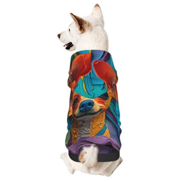 Fotbe Colorful Textured Chihuahua Sudadera con Estampado para Perros Pequeños – Suéter con Capucha para Mascotas, Tela Suave de Forro Polar con Bolsillo-Large