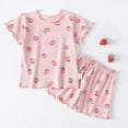 thumbnail image 2 of HCNTES Toddler Baby Girl Summer Clothes Set Print Ruffle Short Sleeve T-Shirt and Matching Shorts Leisure Girls Outfits, 2 of 3