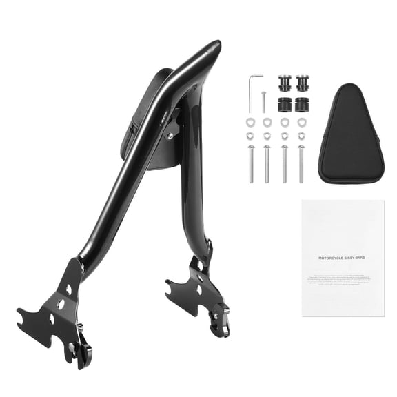 Harley Davidson Touring Motorcycle Quick Release Detachable 27 Inch Sissy Bar Backrest Passenger Seat Leather Pad Black